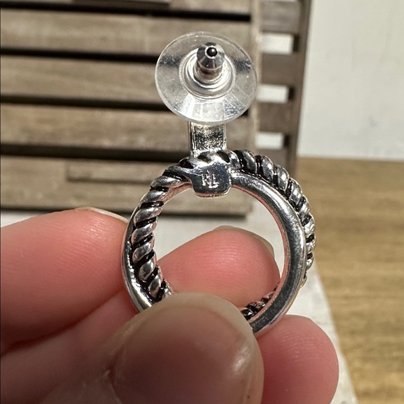 Lauren Ralph Lauren great shape twist double circle hoop silver post earrings - Picture 4 of 5